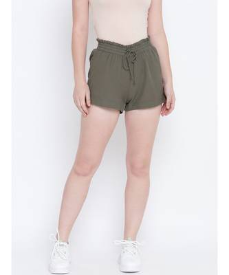Flashing bold khaki elasticated  women causal Linen shorts 1