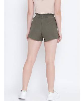 Flashing bold khaki elasticated  women causal Linen shorts 3