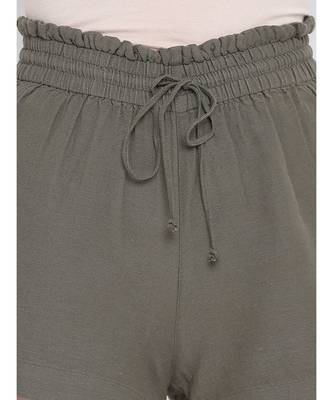 Flashing bold khaki elasticated  women causal Linen shorts 4