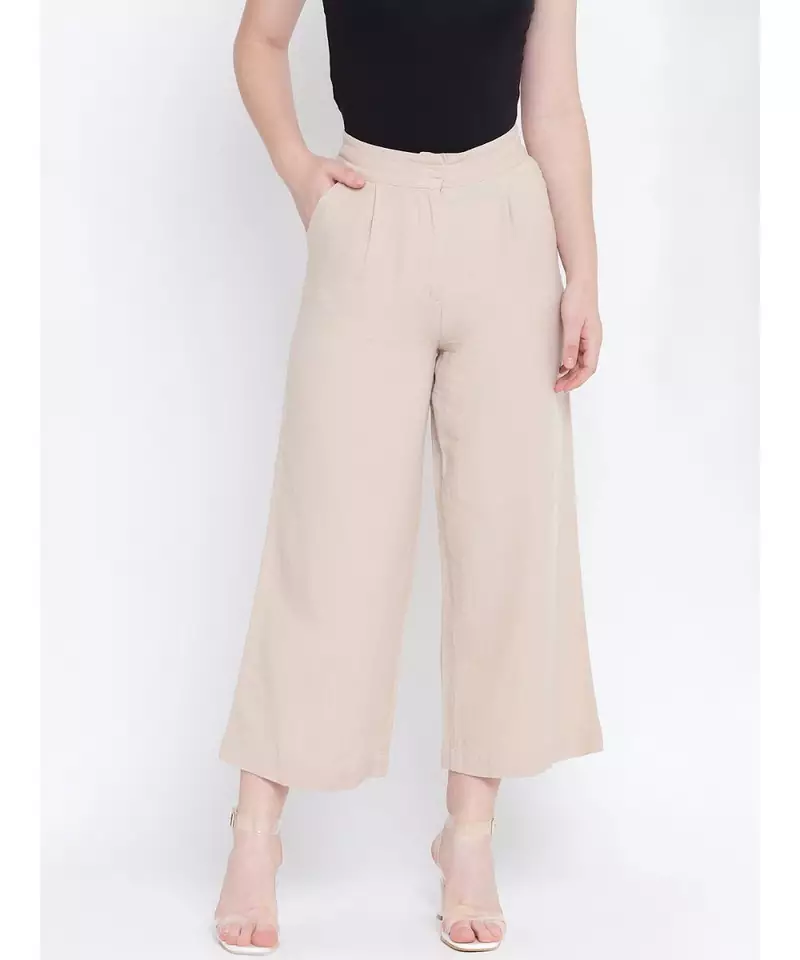 Groovy Neutral beige elasticated women Linen pants
