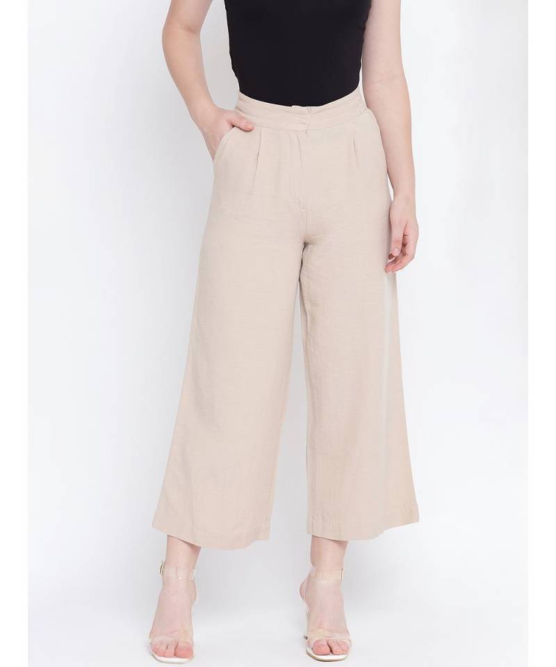 Groovy Neutral beige elasticated women Linen pants