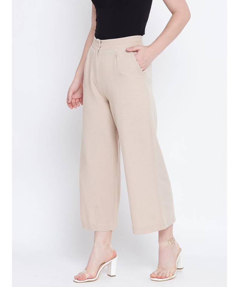 Groovy Neutral beige elasticated women Linen pants