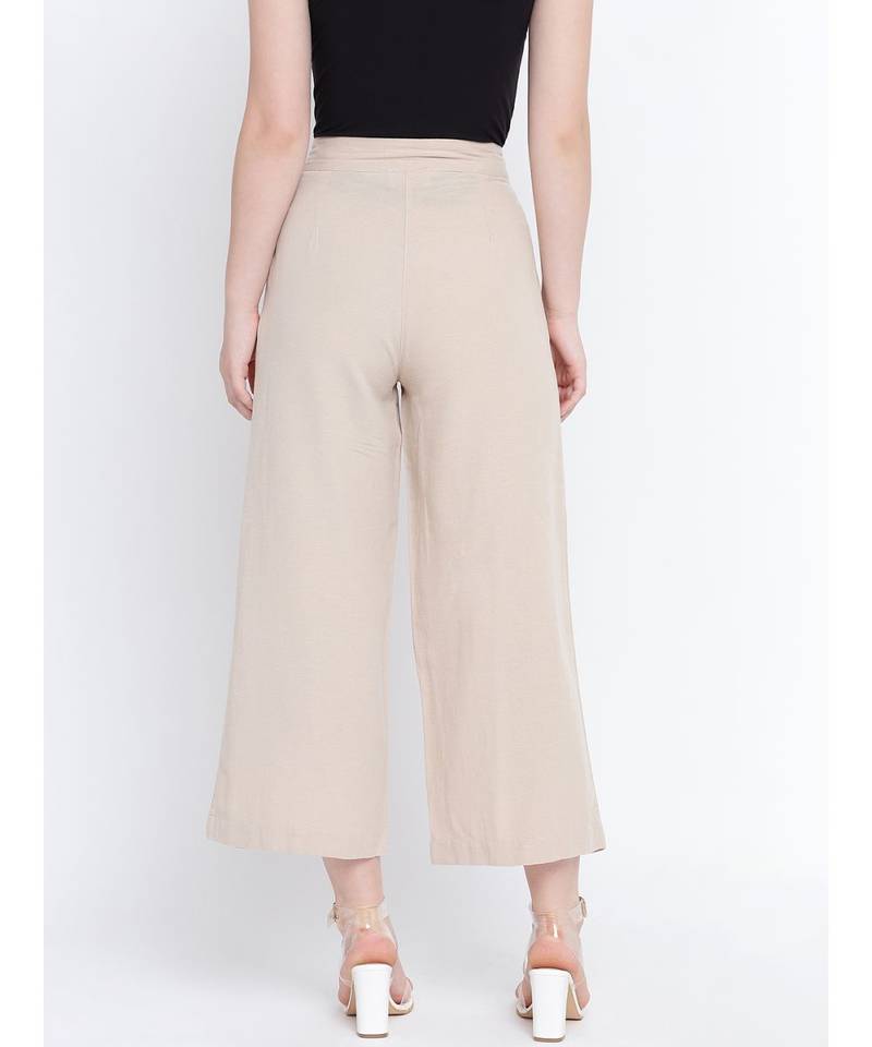Groovy Neutral beige elasticated women Linen pants