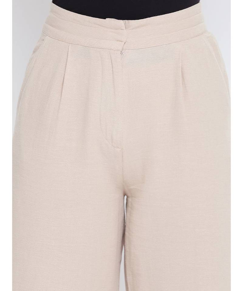 Groovy Neutral beige elasticated women Linen pants