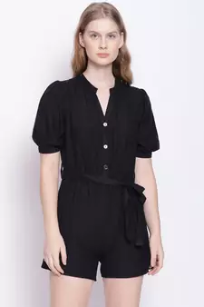 Charcoal Black Women's Linen Blend Playsuit