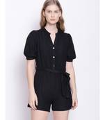 Charcoal Black Women's Linen Blend Playsuit