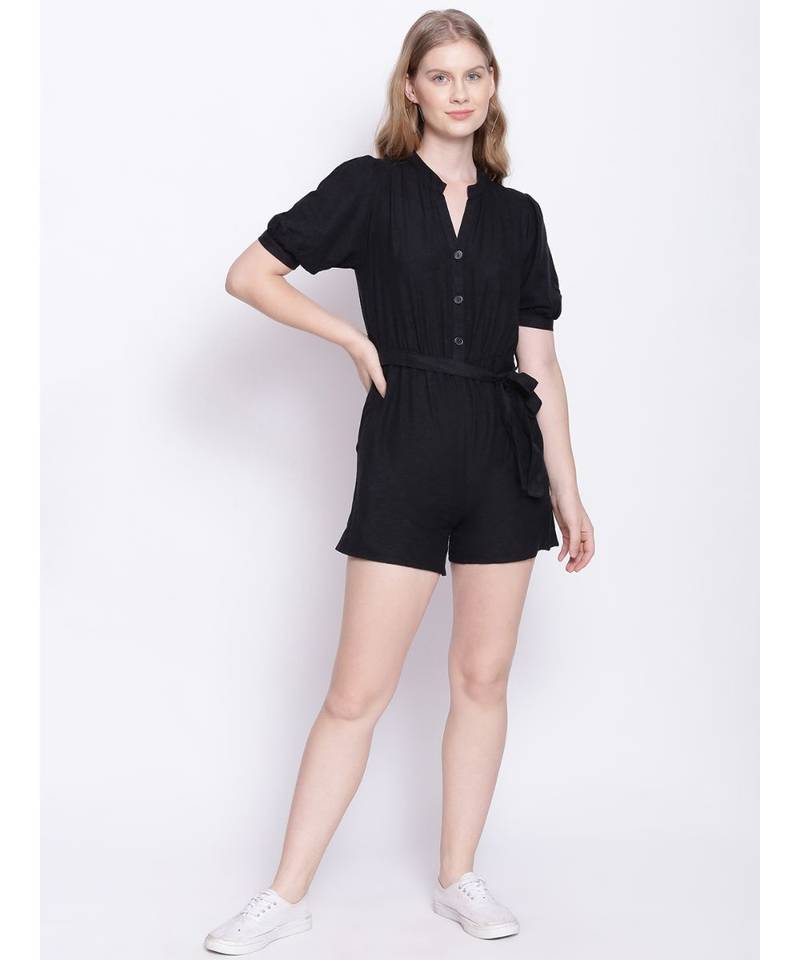 Charcoal Black Women's Linen Blend Playsuit