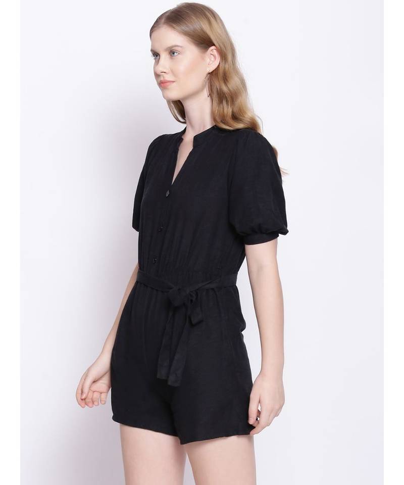 Charcoal Black Women's Linen Blend Playsuit