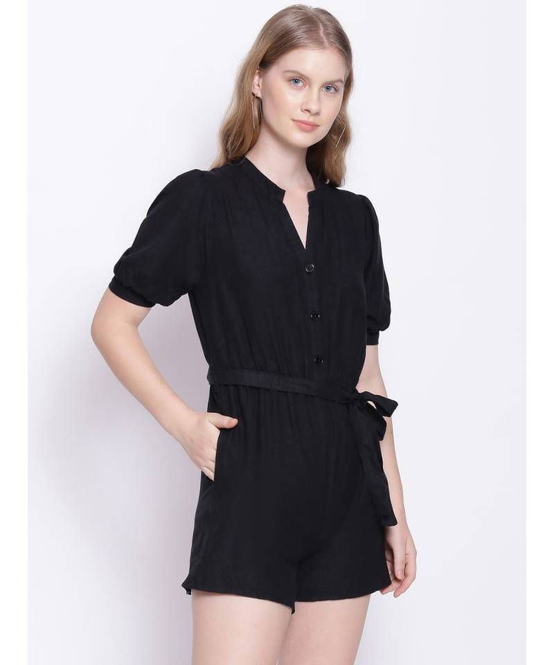 Charcoal Black Women's Linen Blend Playsuit