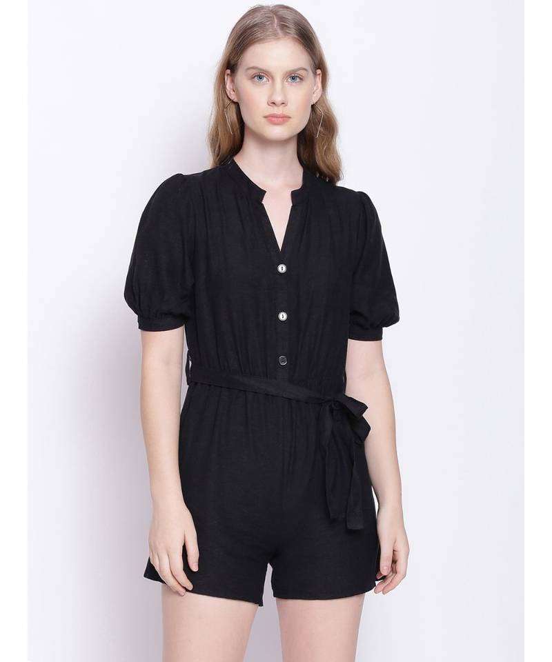 Charcoal Black Women's Linen Blend Playsuit