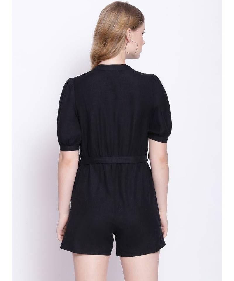 Charcoal Black Women's Linen Blend Playsuit