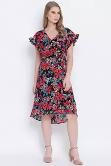 Peppy bright impacted print crinckle chiffon women dress