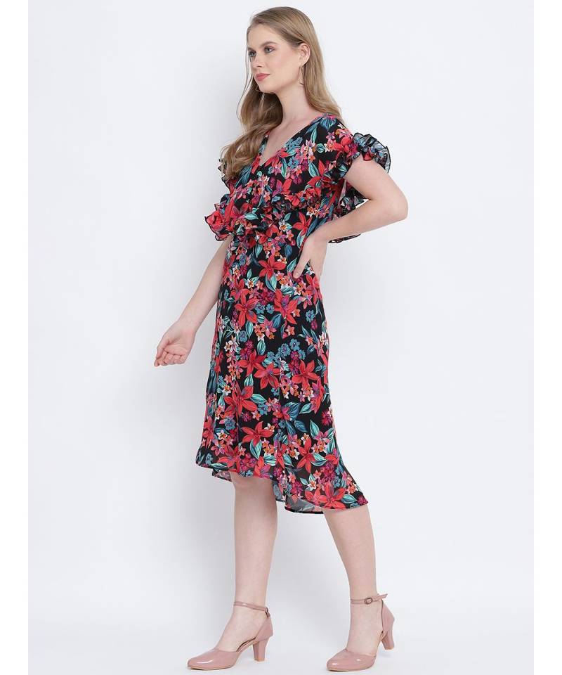 Peppy bright impacted print crinckle chiffon women dress