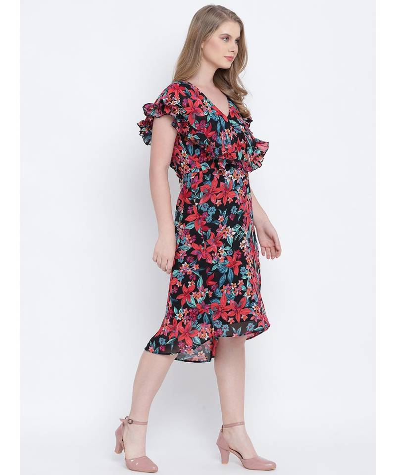 Peppy bright impacted print crinckle chiffon women dress