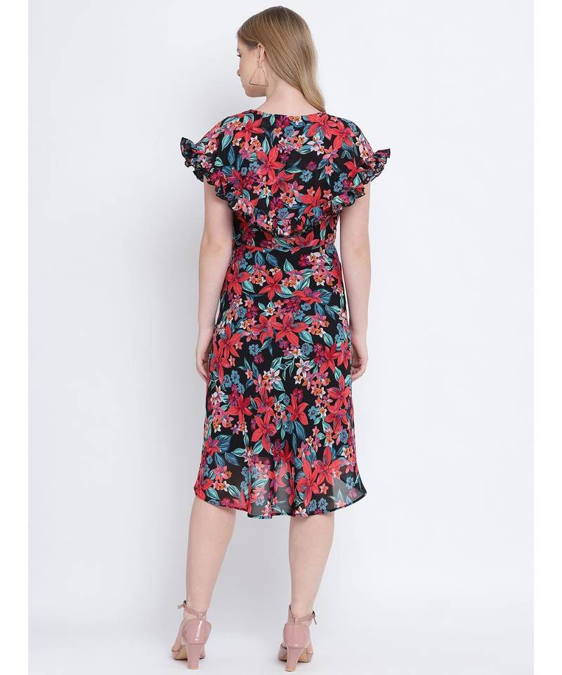 Peppy bright impacted print crinckle chiffon women dress