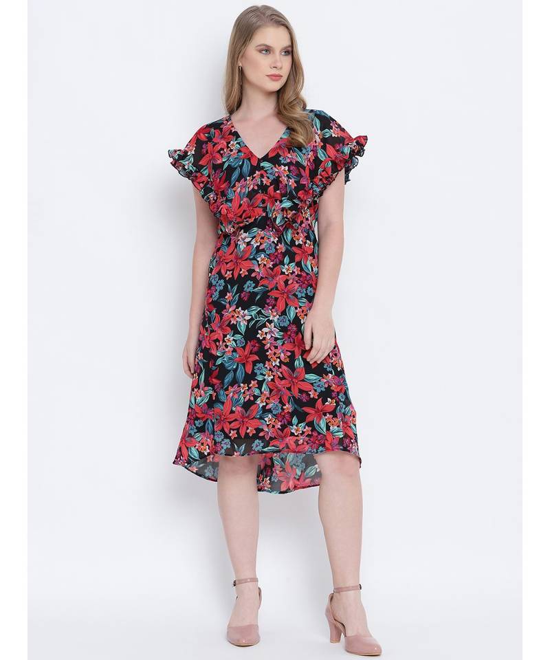 Peppy bright impacted print crinckle chiffon women dress