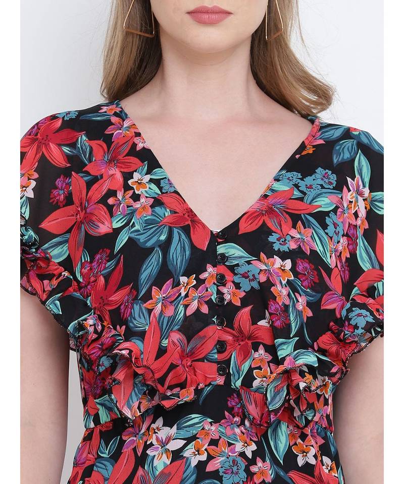 Peppy bright impacted print crinckle chiffon women dress