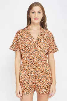 Orange Ditsy Print Women's Playsuit