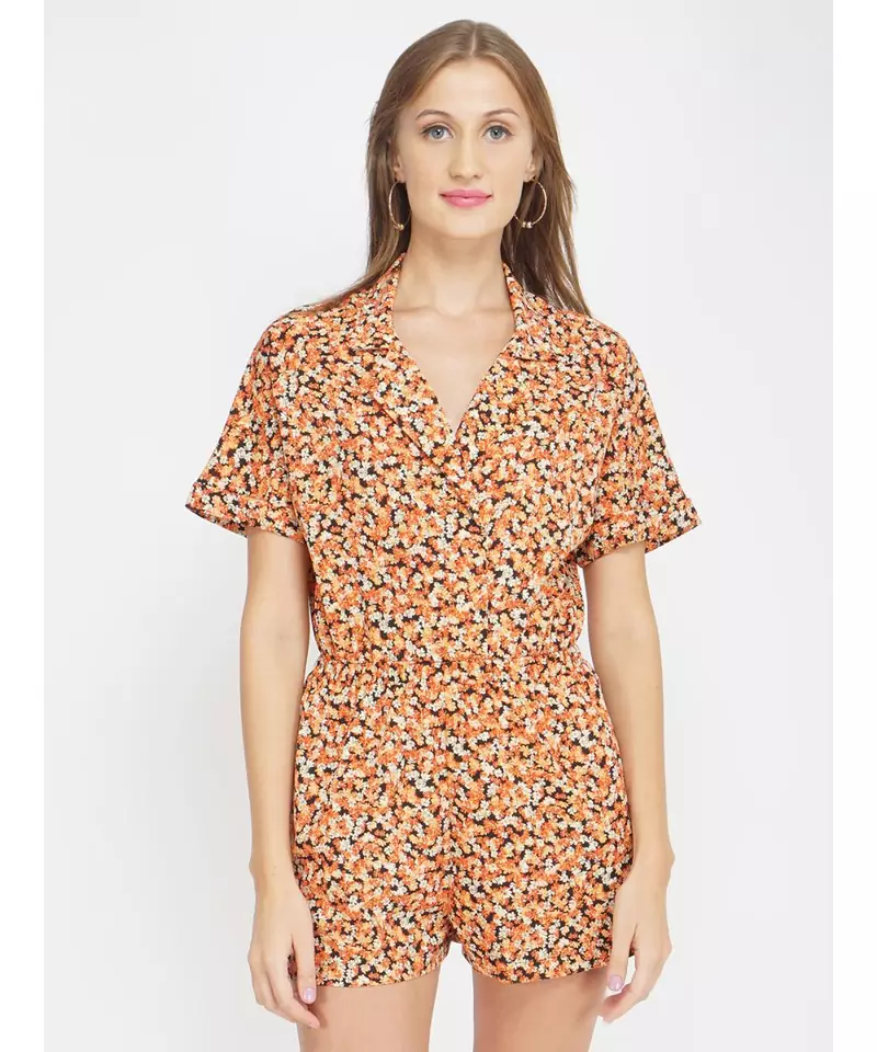 Orange Ditsy Print Women's Playsuit