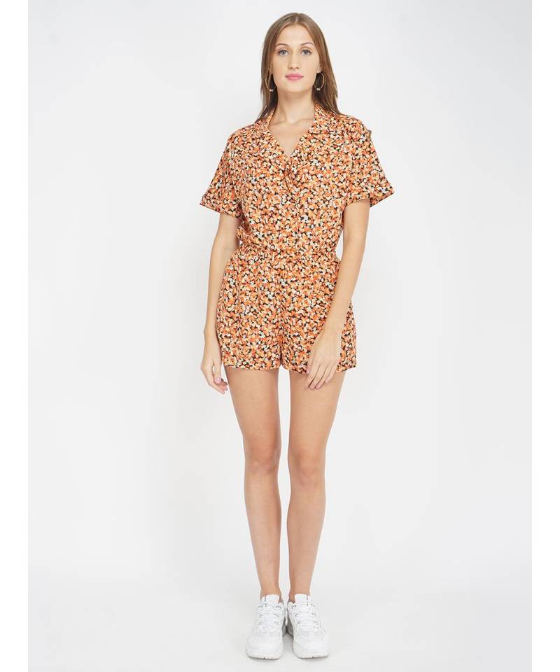 Orange Ditsy Print Women's Playsuit