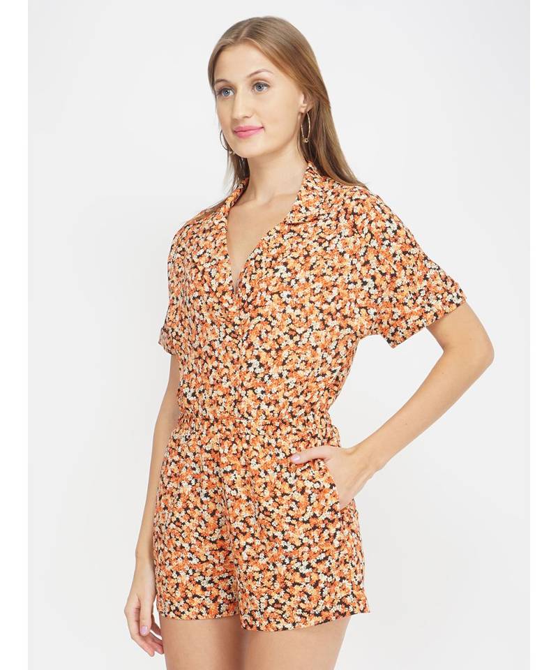 Orange Ditsy Print Women's Playsuit