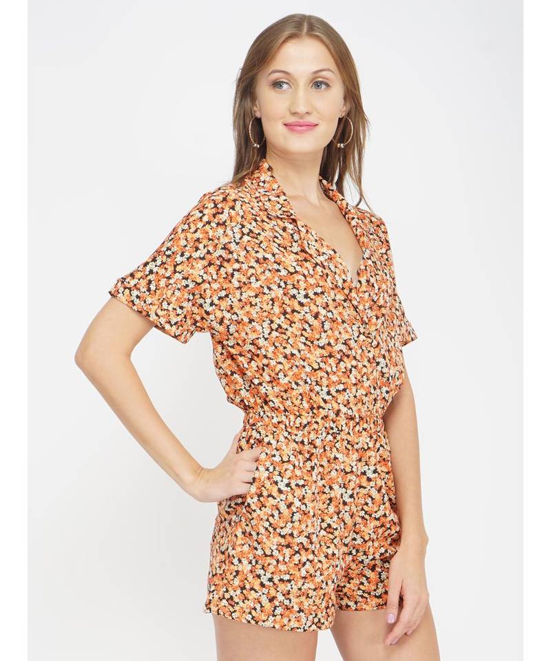 Orange Ditsy Print Women's Playsuit