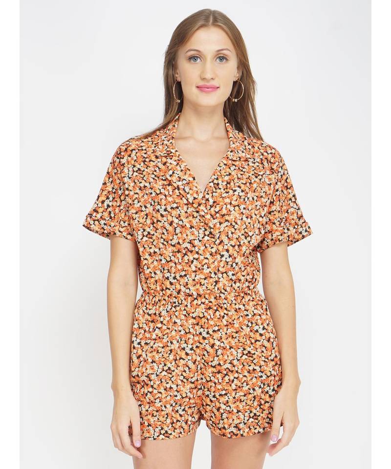Orange Ditsy Print Women's Playsuit