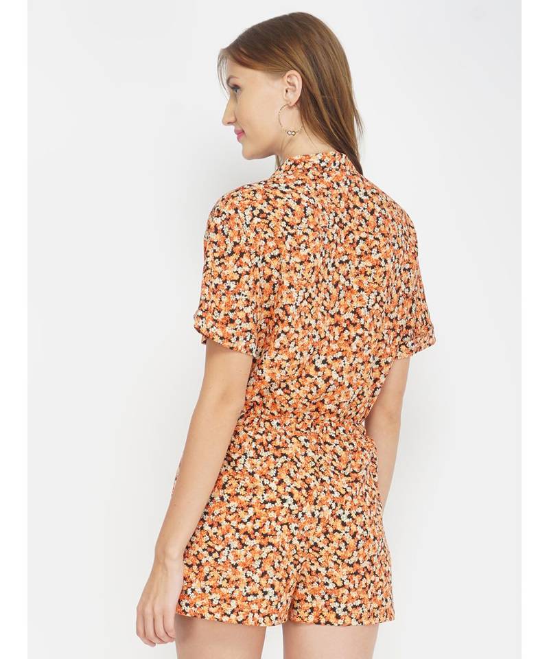 Orange Ditsy Print Women's Playsuit