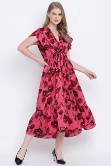 Charming cherry wine elasticated women dress