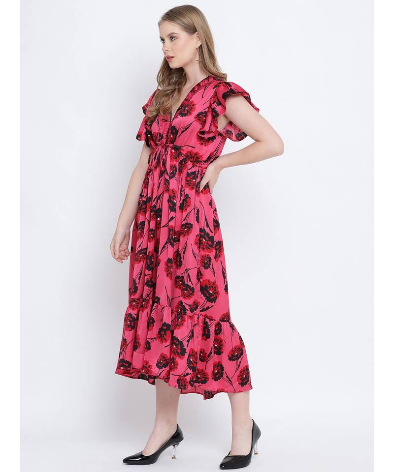 Charming cherry wine elasticated women dress