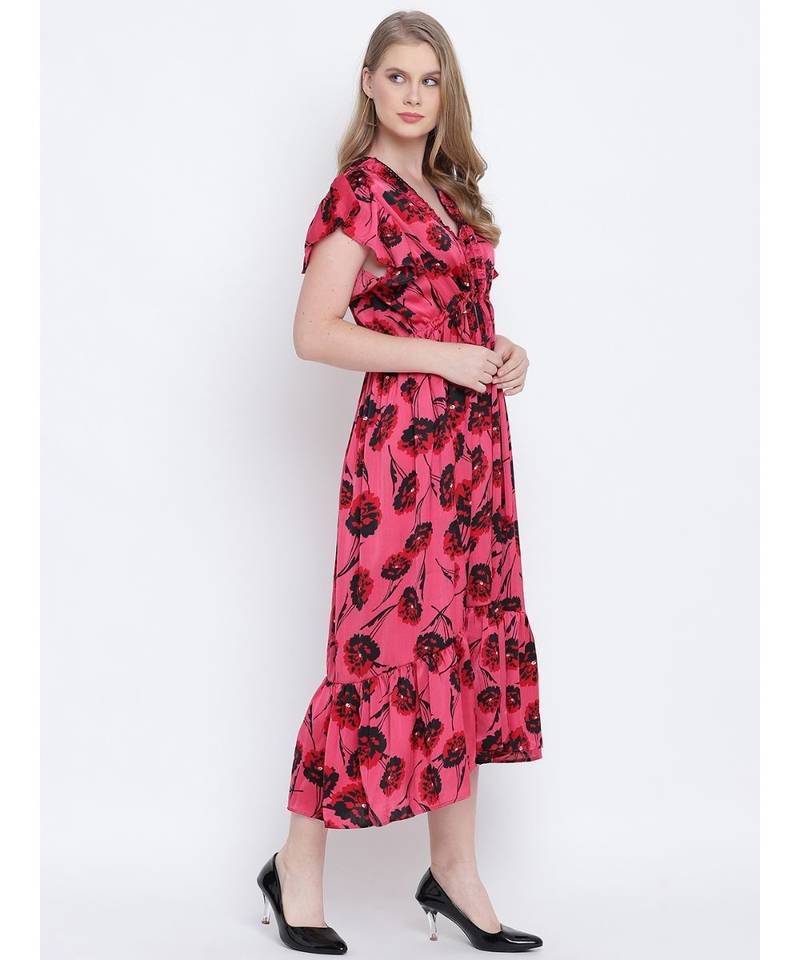 Charming cherry wine elasticated women dress