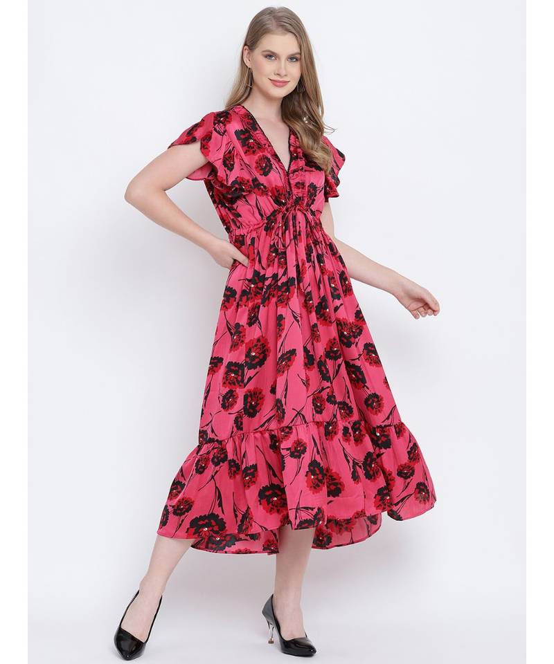 Charming cherry wine elasticated women dress