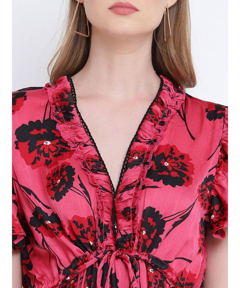 Charming cherry wine elasticated women dress