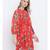 Chilly red floral printed casual women tie knot dress