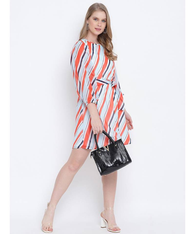 Vivid bright colorful casual women tie knot dress