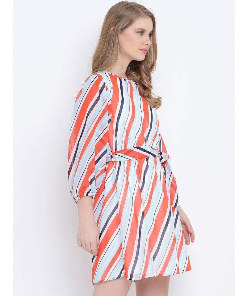 Vivid bright colorful casual women tie knot dress