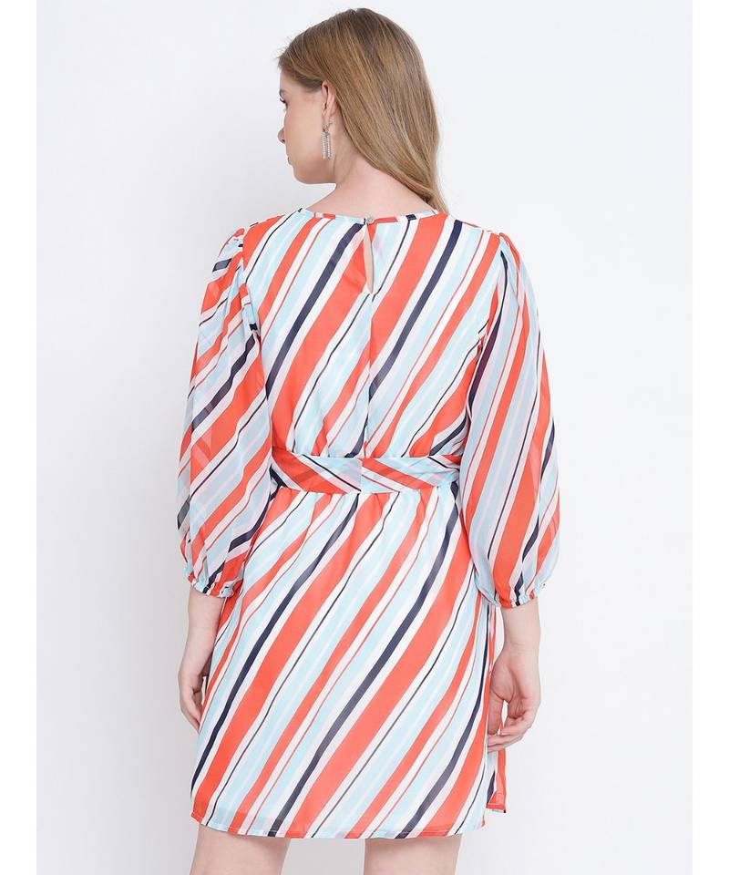 Vivid bright colorful casual women tie knot dress