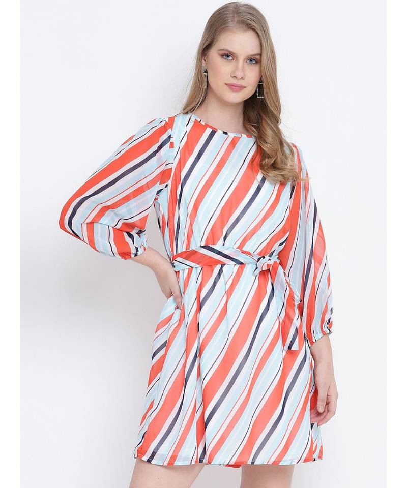 Vivid bright colorful casual women tie knot dress