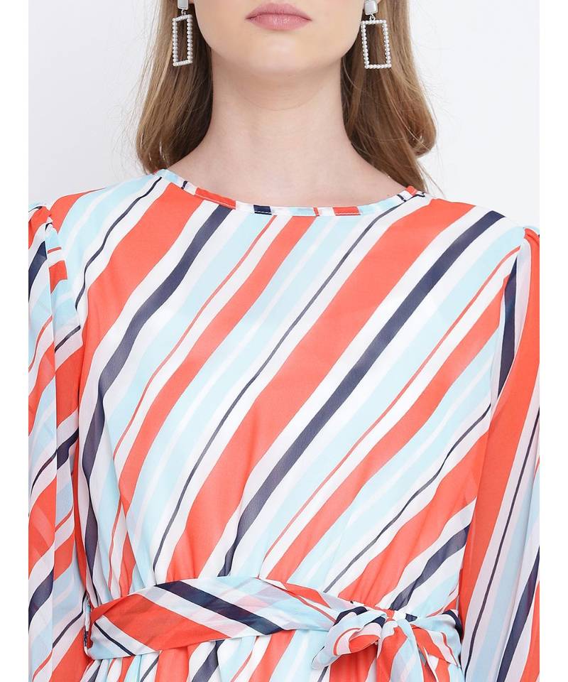 Vivid bright colorful casual women tie knot dress