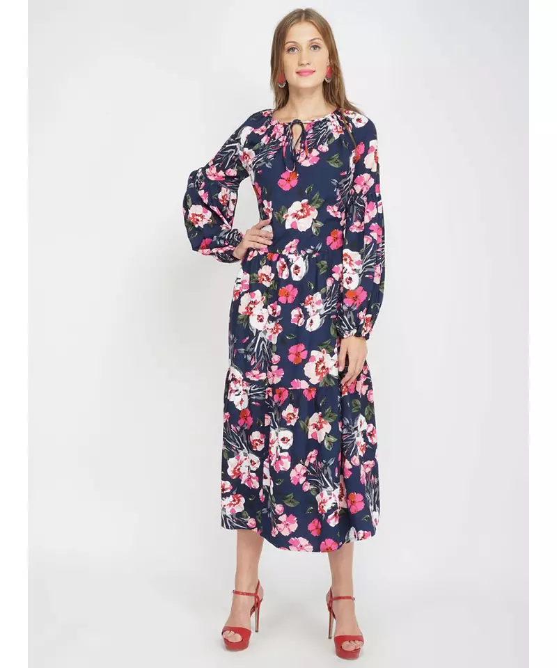 Fresh Florals Navy Women's Layered Maxi Dress