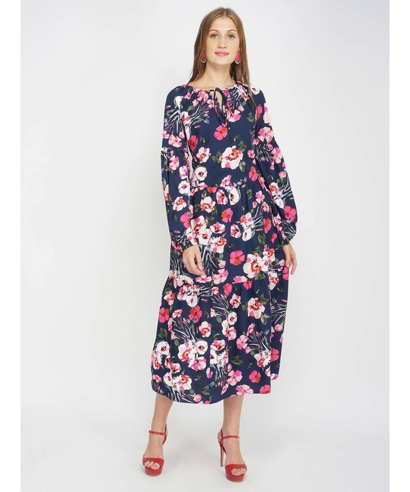 Fresh Florals Navy Women's Layered Maxi Dress