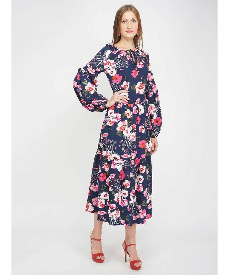 Fresh Florals Navy Women's Layered Maxi Dress