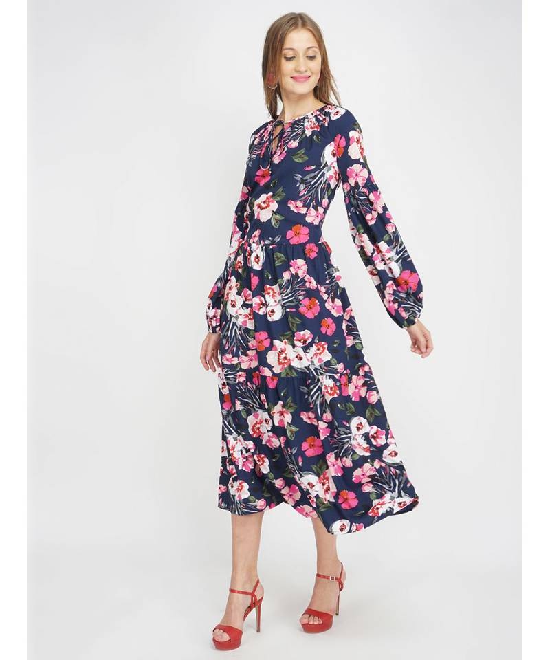 Fresh Florals Navy Women's Layered Maxi Dress