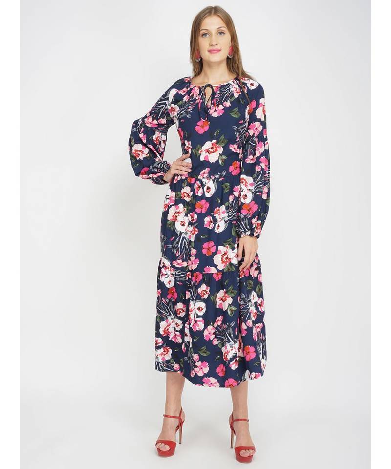 Fresh Florals Navy Women's Layered Maxi Dress