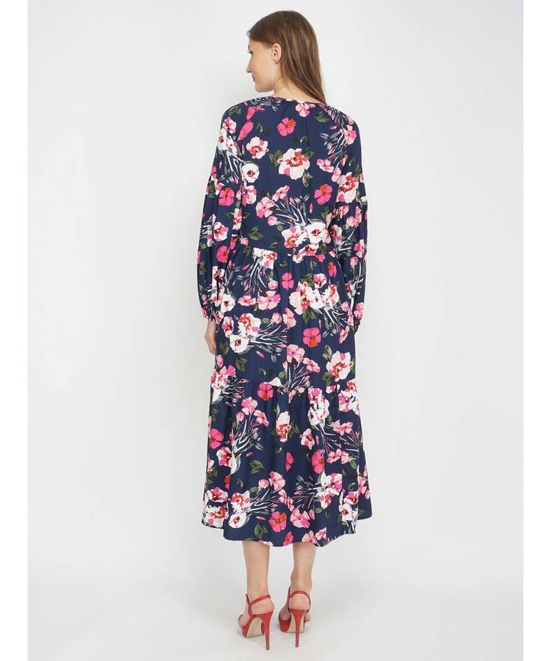 Fresh Florals Navy Women's Layered Maxi Dress