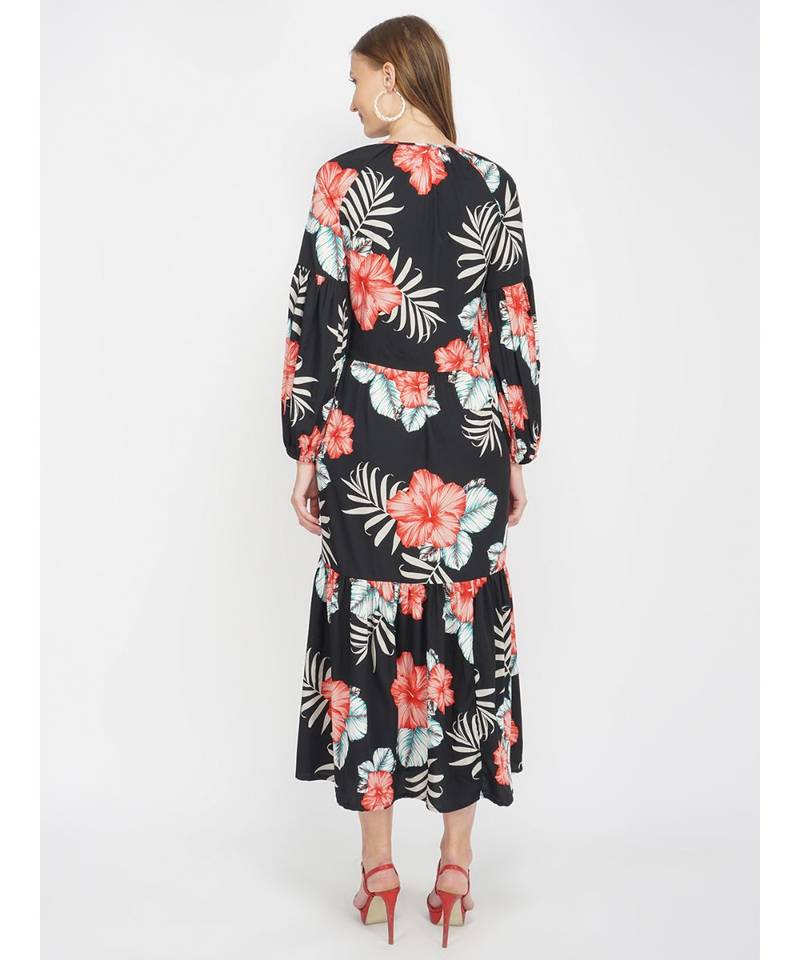 Red Hibiscus Women's Layered Maxi Dress