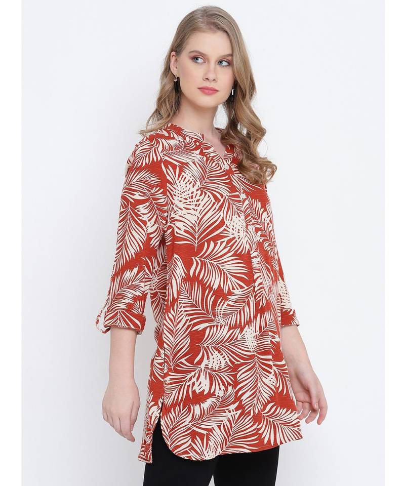 Rushed red  printed  causal tunic