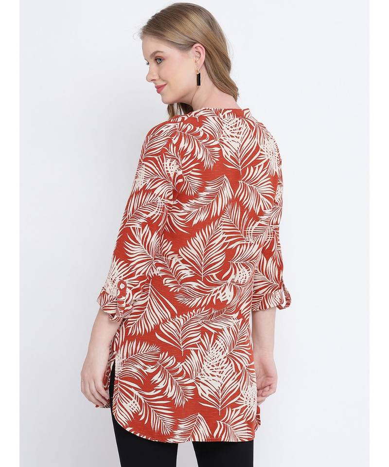 Rushed red  printed  causal tunic
