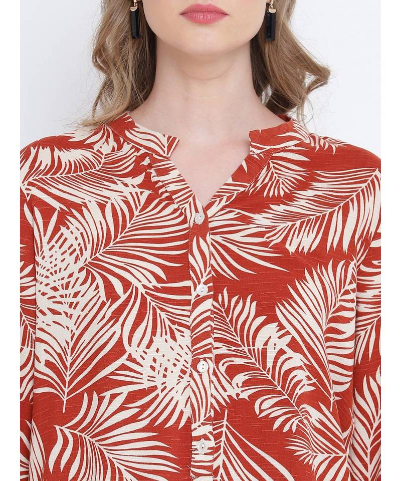 Rushed red  printed  causal tunic