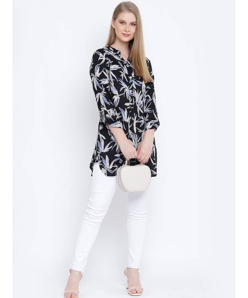 Sensational black lavender print casual tunic